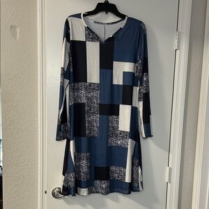 Abstract Blue/white/black Women's Dress